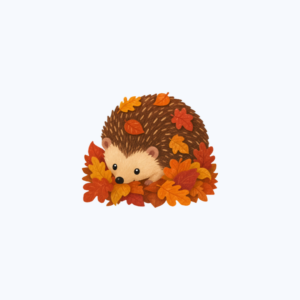 Vokabeln zum Thema Natur und Tiere im Herbst - Bild vom Igel im Laub. 
